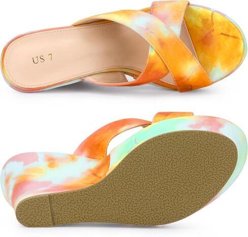 Allegra K Women's Tie Dye Crisscross Strap Wedges Slip on Wedge Heel Platform Sandals in Saudi Arabia