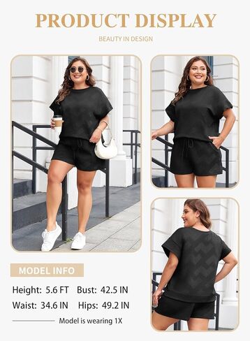Eytino Women Plus Size 2 Piece Outfits Sweatsuit Short Sleeve Pullover Tops and Drawstring Shorts Pants(1X-5X) in Kuwait