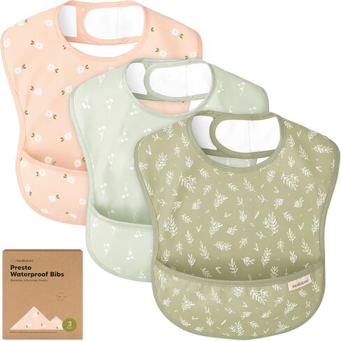 3-Pack Waterproof Baby Bibs for Eating - Lightweight Toddler Feeding Bibs with Large Food Catcher, Mess Proof, Food-Grade Baby Eating Essentials, Easy to Put On & Clean (Bloom) in Saudi Arabia