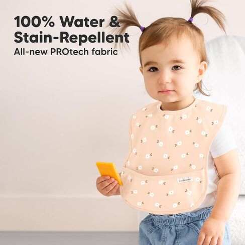 3-Pack Waterproof Baby Bibs for Eating - Lightweight Toddler Feeding Bibs with Large Food Catcher, Mess Proof, Food-Grade Baby Eating Essentials, Easy to Put On & Clean (Bloom) in Saudi Arabia