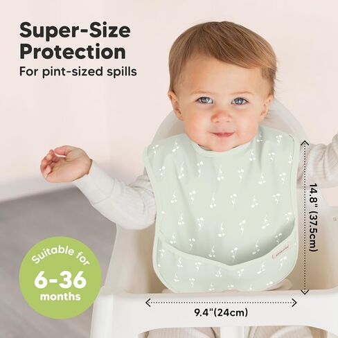 3-Pack Waterproof Baby Bibs for Eating - Lightweight Toddler Feeding Bibs with Large Food Catcher, Mess Proof, Food-Grade Baby Eating Essentials, Easy to Put On & Clean (Bloom) in Saudi Arabia