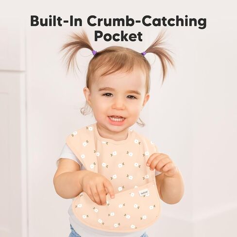 3-Pack Waterproof Baby Bibs for Eating - Lightweight Toddler Feeding Bibs with Large Food Catcher, Mess Proof, Food-Grade Baby Eating Essentials, Easy to Put On & Clean (Bloom) in Saudi Arabia