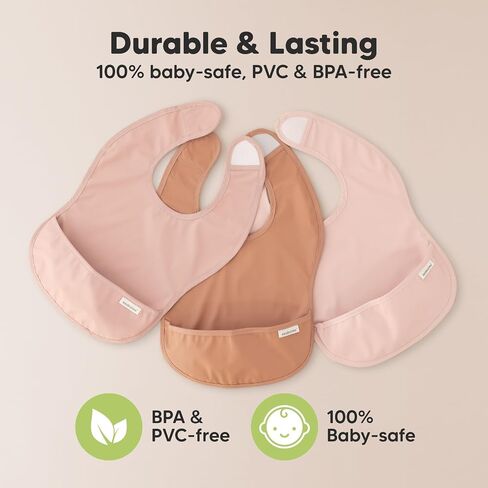 3-Pack Waterproof Baby Bibs for Eating - Lightweight Toddler Feeding Bibs with Large Food Catcher, Mess Proof, Food-Grade Baby Eating Essentials, Easy to Put On & Clean (Bloom) in Saudi Arabia