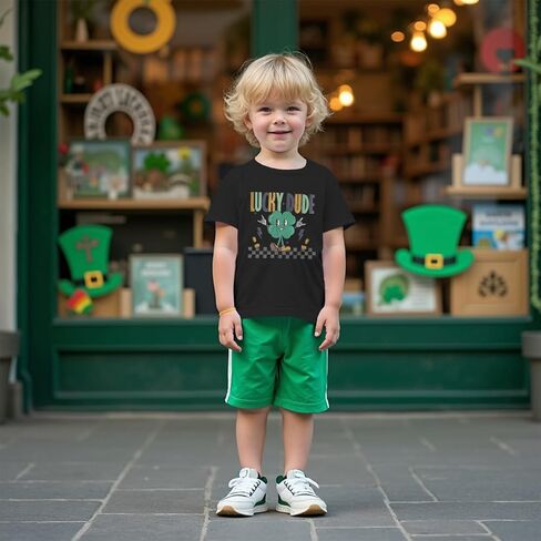 MODNTOGA St. Patrick's Day Crewneck T-Shirt Toddler Boy Shamrock Graphic Lucky Dude Print Shirt Green Clover Pullover Tops in Saudi Arabia