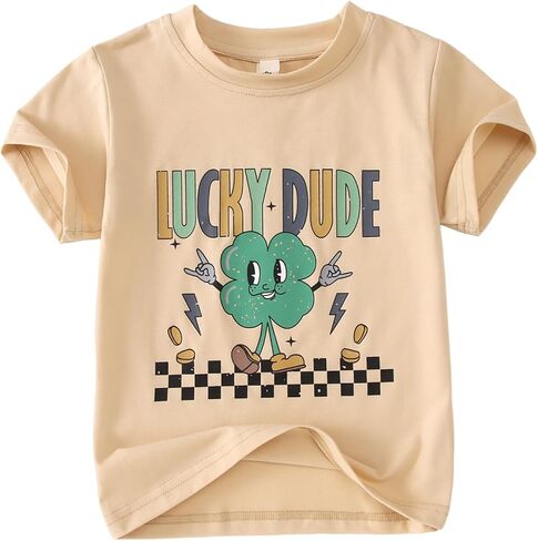 CM C&M WODRO Toddler Baby Boy St Patrick's Day T-Shirt Lucky Dude Clover Shirt Short Sleeve Funny Shamrock Graphic Tees Tops in Saudi Arabia