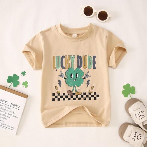 CM C&M WODRO Toddler Baby Boy St Patrick's Day T-Shirt Lucky Dude Clover Shirt Short Sleeve Funny Shamrock Graphic Tees Tops in Saudi Arabia