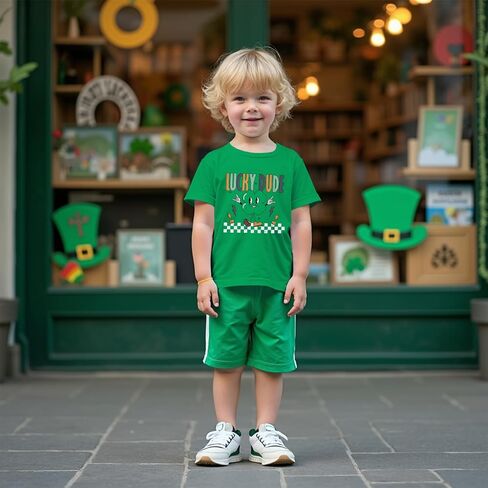 CM C&M WODRO Toddler Baby Boy St Patrick's Day T-Shirt Lucky Dude Clover Shirt Short Sleeve Funny Shamrock Graphic Tees Tops in Saudi Arabia