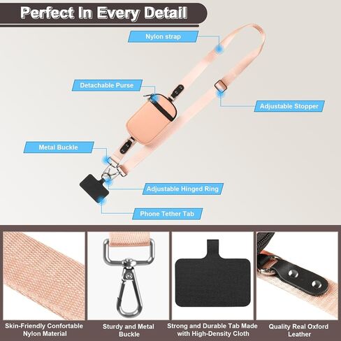 Phone Lanyard Crossbody Wrist Strap, Clip and Go Strap for Phone with Wallet Crossbody, Adjustable Phone Strap Crossbody Compatible with All Phones (Black) in Saudi Arabia