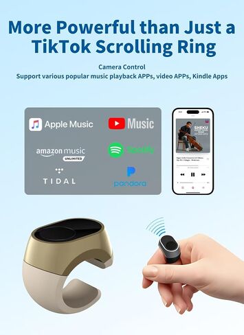 حلقة التمرير عن بنية بوتوث لـ Tiktok و Kindle و Camera - متوافقة مع iPhone و iPad و iOS و Android - Page Turner و Video Recording Remote - Black in Kuwait