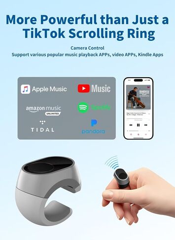حلقة التمرير عن بنية بوتوث لـ Tiktok و Kindle و Camera - متوافقة مع iPhone و iPad و iOS و Android - Page Turner و Video Recording Remote - Black in Kuwait