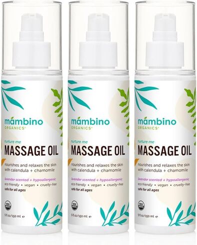 Massage Baby Oil – Organic, Nourishing with Egyptian Calendula, Chamomile & Lavender – Gentle for After-Bath Relaxing – Cruelty-Free Baby Oils for Baby & Kids by Mambino Organics, 2-Pack 5 fl oz in Saudi Arabia
