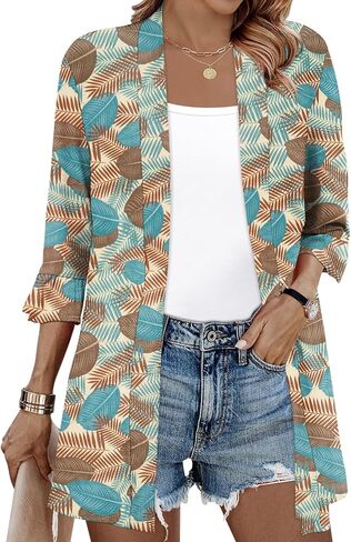 سترة IECCP النسائية 3/4 كم مفتوحة من الأمام كاجوال مريحة بأكمام مكشكشة رفيعة in Kuwait