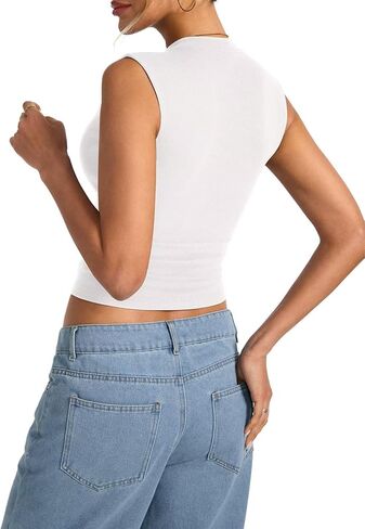 Women's Sleeveless Mock Turtle Neck Tops Fitted Ribbed Tank Top Basic Summer T Shirts 2024 in Kuwait