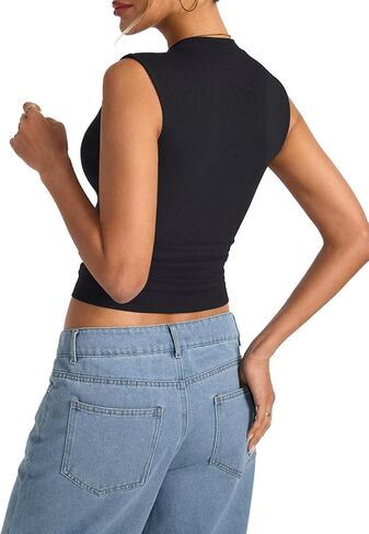 Women's Sleeveless Mock Turtle Neck Tops Fitted Ribbed Tank Top Basic Summer T Shirts 2024 in Saudi Arabia
