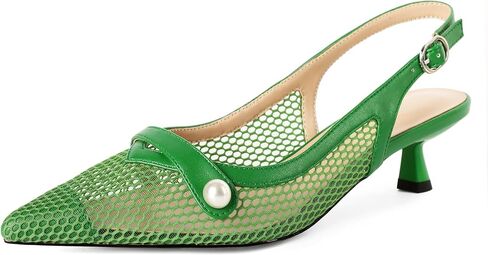 Sammitop Womens Slingback Hitten Heels مغلق مقترن من إصبع القدم منخفض الكعب مضخات مضخات اللؤلؤ أحذية حزام حزام 1.5 بوصة in Kuwait