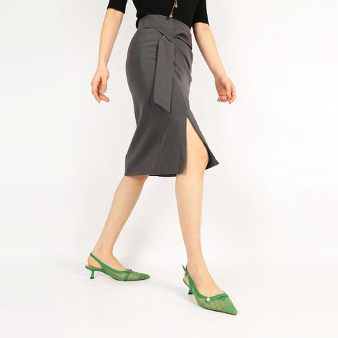 Sammitop Womens Slingback Hitten Heels مغلق مقترن من إصبع القدم منخفض الكعب مضخات مضخات اللؤلؤ أحذية حزام حزام 1.5 بوصة in Kuwait