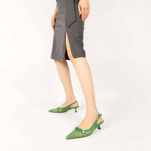 Sammitop Womens Slingback Hitten Heels مغلق مقترن من إصبع القدم منخفض الكعب مضخات مضخات اللؤلؤ أحذية حزام حزام 1.5 بوصة in Kuwait