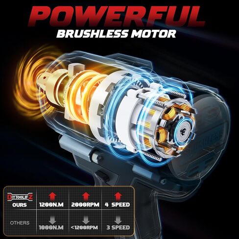 Cordless Impact Wrench 1/2 inch for Dewalt 20v Battery, 900FT-LBS(1200N.m) Brushless Electric Impact Gun for Car Home, High Torque Power Impact Driver with 6Pcs Sockets & Storage Case (No Battery) in Saudi Arabia
