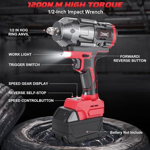 Cordless Impact Wrench 1/2 inch for Dewalt 20v Battery, 900FT-LBS(1200N.m) Brushless Electric Impact Gun for Car Home, High Torque Power Impact Driver with 6Pcs Sockets & Storage Case (No Battery) in Saudi Arabia