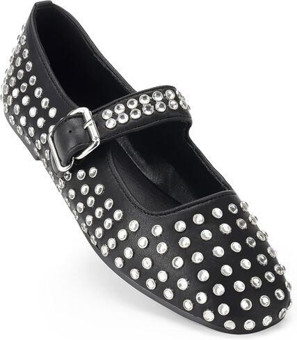 FUNKYMONKEY Women's Diamond Square Toe Mary Jane Flats with Adjustable Buckle Casual Comfort Shoes in Saudi Arabia