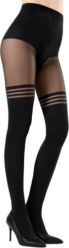 MANZI Mock Suspender Pantyhose for Women Faux Thigh High Stockings Black Over the Knee Goth Sparkly Tights in Kuwait