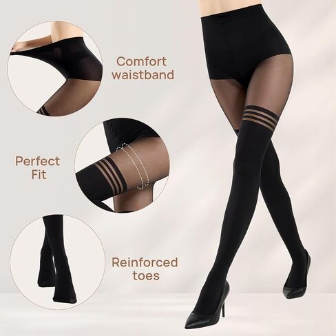 MANZI Mock Suspender Pantyhose for Women Faux Thigh High Stockings Black Over the Knee Goth Sparkly Tights in Kuwait