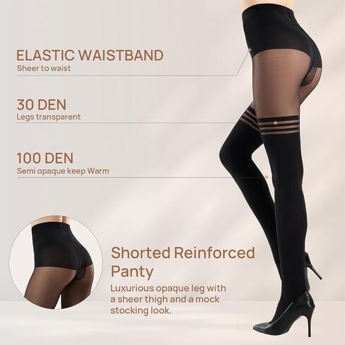 MANZI Mock Suspender Pantyhose for Women Faux Thigh High Stockings Black Over the Knee Goth Sparkly Tights in Kuwait
