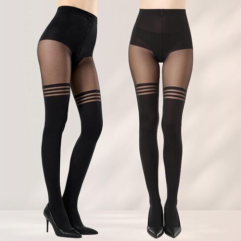 MANZI Mock Suspender Pantyhose for Women Faux Thigh High Stockings Black Over the Knee Goth Sparkly Tights in Kuwait