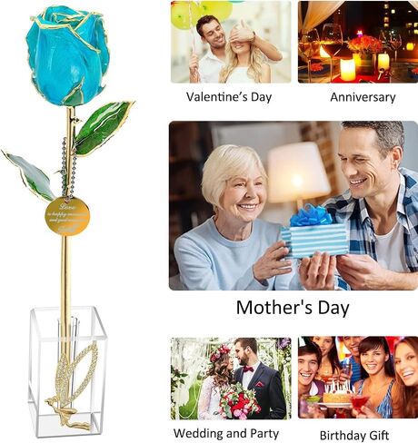24k Gold Rose Valentines Day Gifts for Her Women,Real Rose Dipped 24K Gold,Best Gifts for Valentines Day Christmas Birthday Anniversary for Women,Mom,Grandma(Pink,Crystal Stand) in Saudi Arabia