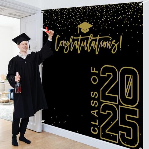 فئة من 2024 خلفية التخرج الذهب الأسود تهنئة التخرج حفلة صورة الخلفية، 6 * 6ft كبير كشك الدعائم تهنئة راية لعام 2024 لوازم زينة حفلة التخرج (أحمر أسود) in Kuwait