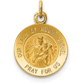 14K Yellow Gold Our Lady of Mt. Carmel Medal Charm 12mm width