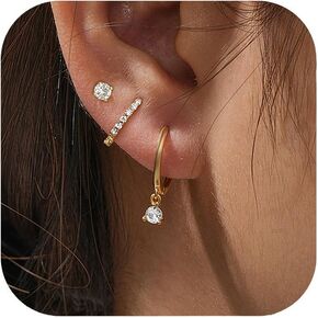 Gold Earrings for Women Trendy 14k Small Gold Hoop Earrings Set Dainty Gold Stud Earrings Huggie Cartilage Earring Women Hypoallergenic Earrings Pack Climbers Earrings Gold Jewelry Gift for Her