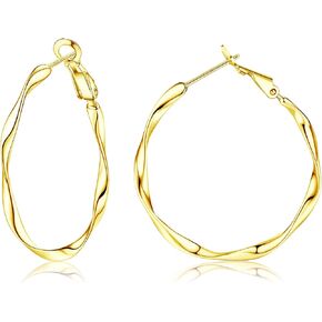 925 Sterling Silver Twisted Hoop Earrings for Women Lightweight Silver Thin Hoop Earrings White Gold Plated Big Hoop Earrings 20MM 30MM 40MM