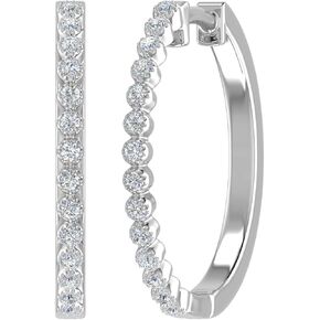 10K Gold Bezel Set Diamond Hoop Earrings (I2-I3 Clarity, 1/4 Carat)