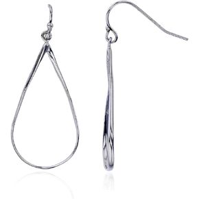 DECADENCE Sterling Silver Polished Rhodium Dangling Open Circle and Pear Hoop Earrings for Women | Fish Hook Drop Wire Earrings | Secure Bar Closure | 14k Shiny Classic Earrings