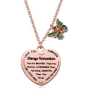 Always Remember You are Braver Than You Believe Butterfly Rose Gold Love Heart Pendant Necklace Inspirational Gifts for Girls Teens in Kuwait