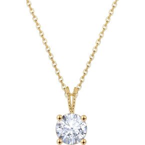 14K Yellow Gold Moissanite Necklace for Women, 1 Carat 6.5mm Round Cut D Color VVS1 Clarity Solitaire Simulated Diamond Choker Necklace Jewelry Gifts for Her with 16+2 Inch Chain