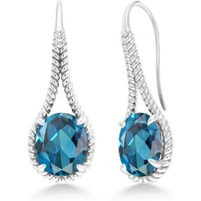 Gem Stone King 925 Sterling Silver London Blue Topaz Dangle Earrings For Women (10.40 Cttw, Gemstone Birthstone, Oval 12X10MM, 1.18 Inch)