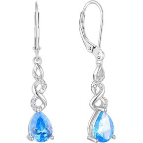 Infinity Dangle Earrings for Women - Guesma 8x6mm Sterling Silver Leverback Earrings Teardrop Created Birthstone - Women Formal Earrings Evening Wear Jewelry