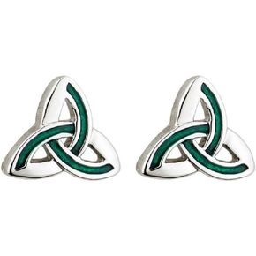 Tara Irish Jewelry Earrings for Women Trinity Knot Earrings Rhodium Plating & Green Enamel Made in Ireland