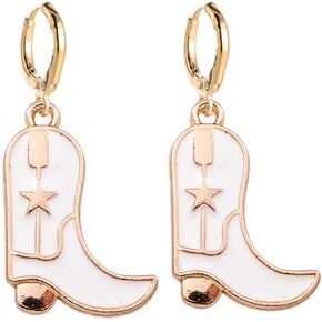 Cute Cowboy Cowgirl Boot Earrings Western Cowgirl Hoop Earrings Texas Boots Spur Dangle Drop Earring for Women Girl
