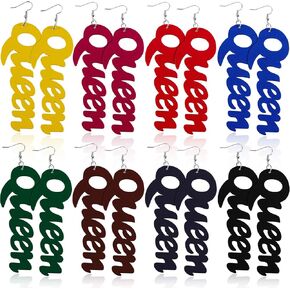 8 Pairs African Wooden Earrings for Women Drop Dangle Text Earrings Natural Ethnic Earrings Wood Afrocentric Presents for Women Girls