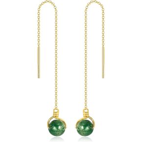 اقراط متدلية من الذهب عيار 14 قيراط من العقيق الطحلبي الطبيعي للنساء in Kuwait