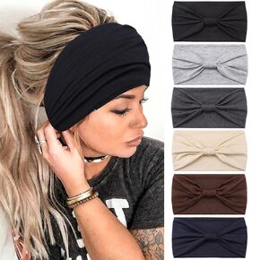 Headbands for Women, 6 PCS Wide Boho Headbands Elastic Bandana Non Slip Sweat Fashion Large Headwraps Hair Bands Headwear fit All Head Sizes for Workout, Sports, Running, Yoga (Set 2)