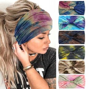 Headbands for Women, 6 PCS Wide Boho Headbands Elastic Bandana Non Slip Sweat Fashion Large Headwraps Hair Bands Headwear fit All Head Sizes for Workout, Sports, Running, Yoga (Set 2)