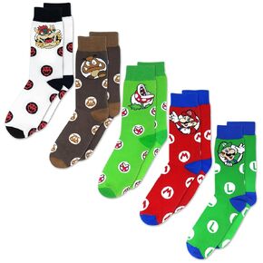 Super Mario Evergreen - 3 Pack - Authentic & Official Nintendo Super Mario Merchandise Crew Socks - Not Machine Specific