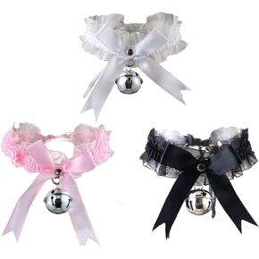 Pingyongchang 3pcs Adjustable Lace Choker with Bell Sweet Cute Gothic Choker Necklaces Collar for Women Girls Detachable Cosplay Party Jewelry