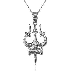 Sterling Silver Trident of Lord Shiva Trisula Pendant Necklace