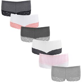 Emprella Boy Shorts Underwear for Women, Cotton Women's Panties Lace Boyshort Slip Pack