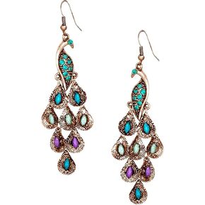 Forbidden Body Jewelry أقراط الطاووس العتيقة، أقراط الريش، أقراط الريش للنساء، أقراط متدلية من ريش الكريستال الإيبوكسي الأزرق (تباع بشكل فردي)